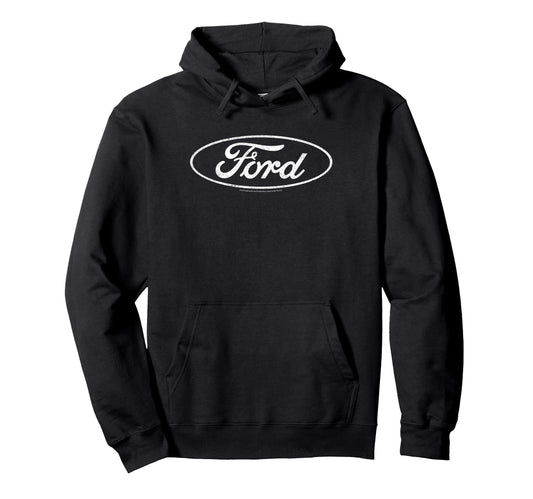 Ford Distressed White Oval Logo Hoodie - Custom Art Print for Adults