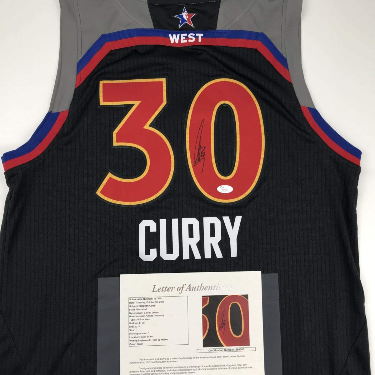 Autographed/Signed Stephen Steph Curry Black NBA All-Star Game Basketball Jersey JSA COA/LOA