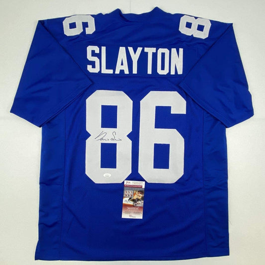 Autographed/Signed Darius Slayton New York Blue Football Jersey JSA COA