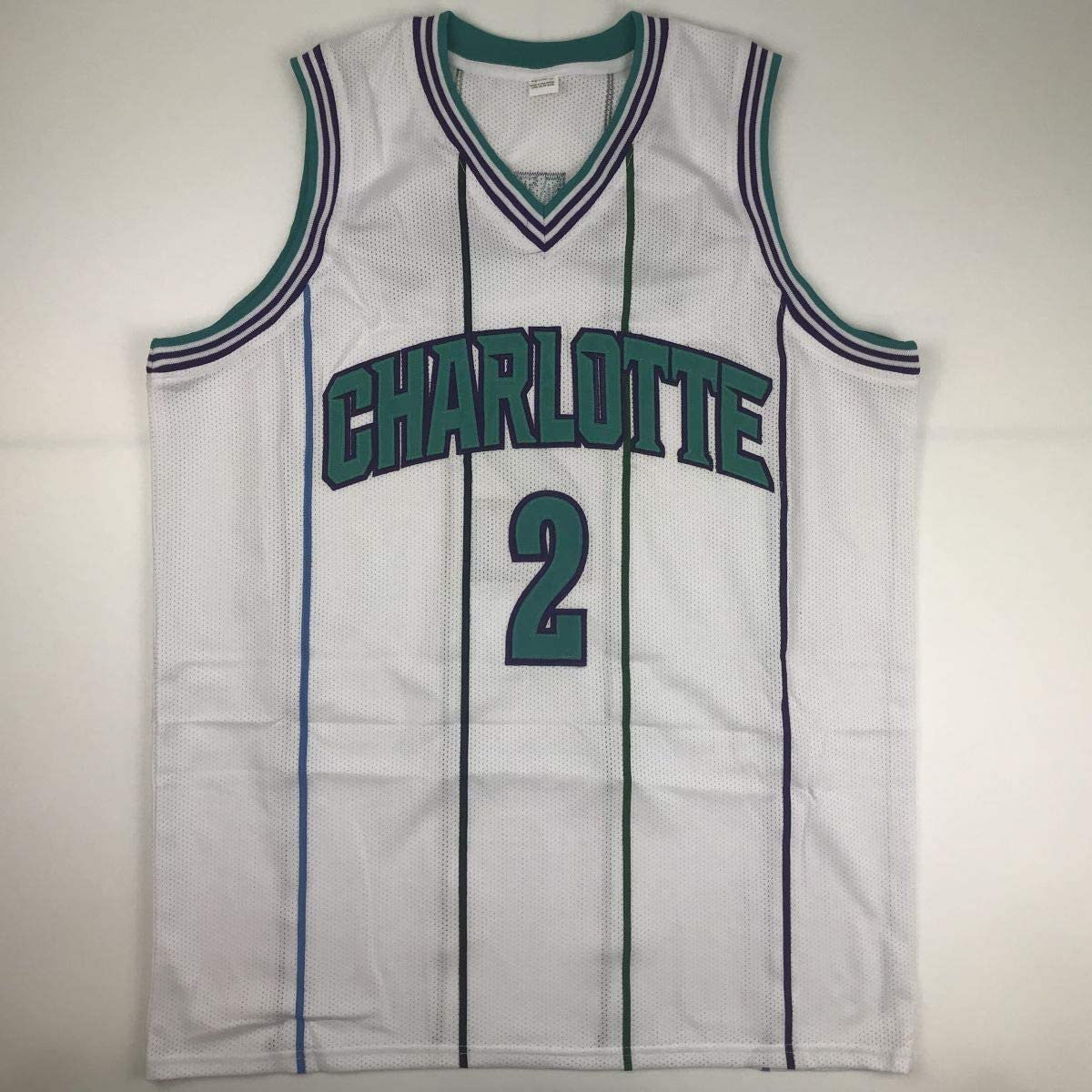 Autographed/Signed Larry Johnson Charlotte White Basketball Jersey PSA/DNA COA