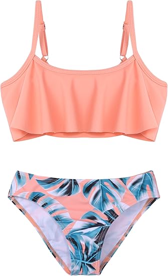 Arshiner Girls Swimsuit Two Pieces Bikini Set Ruffle Bathing Suits Flounced Tankini Swimwear