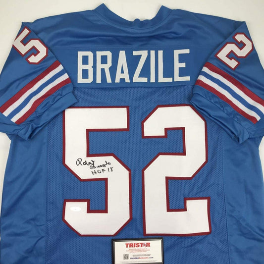 Autographed/Signed Robert Brazile HOF 18 Houston Powder Blue Football Jersey Tristar COA