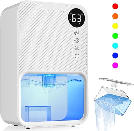 Dehumidifier for Home, Bedroom, Basement, and Bathroom, 128 Oz Large Capacity Water Tank, Covers Up to 1000 Sq.ft, Quiet Operation with Sleep Mode, Timer, 7-Color Light, and Auto Shut-Off