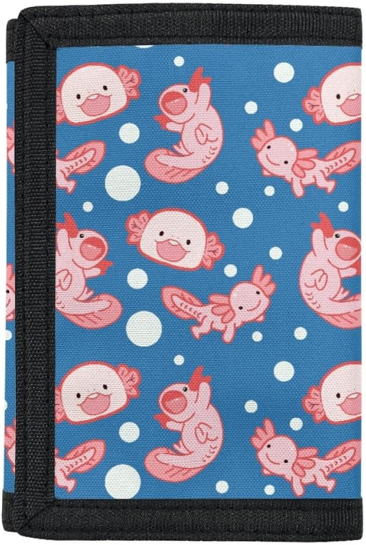 GLUDEAR Wallet for Boys, Mens Wallet, Pink Axolotl Print Trifold Wallet Coin Bags Money Organizer, Cute Axolotl Pink
