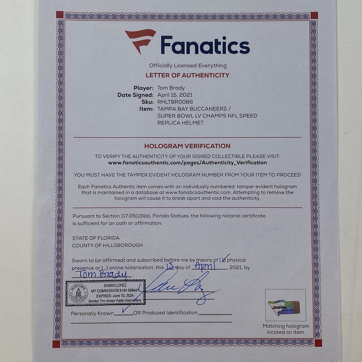 Autographed/Signed Tom Brady Super Bowl LV Tampa Bay Buccaneers Full Size FS F/S Replica Football Helmet Fanatics COA/LOA