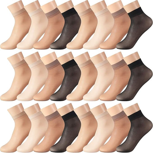 Geyoga 40 Pairs Women Sheer Nylon Socks Ankle High Sheer Socks Soft Silky Short Socks