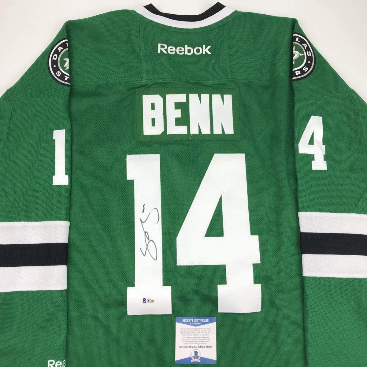 Autographed/Signed Jamie Benn Dallas Green Hockey Jersey Beckett BAS COA