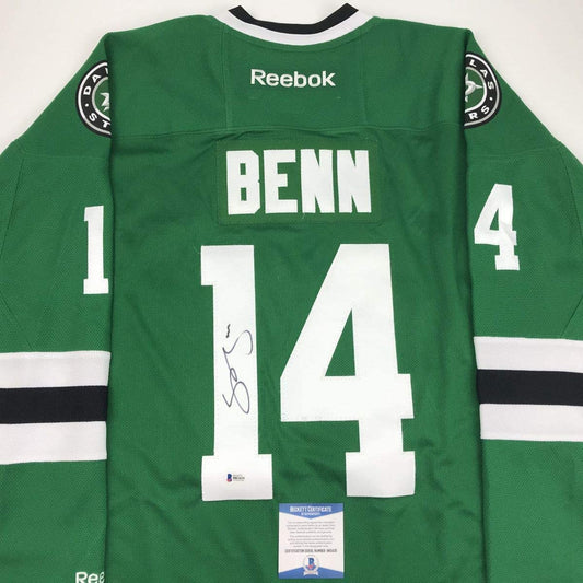 Autographed/Signed Jamie Benn Dallas Green Hockey Jersey Beckett BAS COA