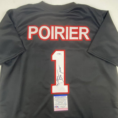 Autographed/Signed Dustin Poirier UFC MMA Black Ultimate Fighting Jersey Shirt PSA/DNA COA