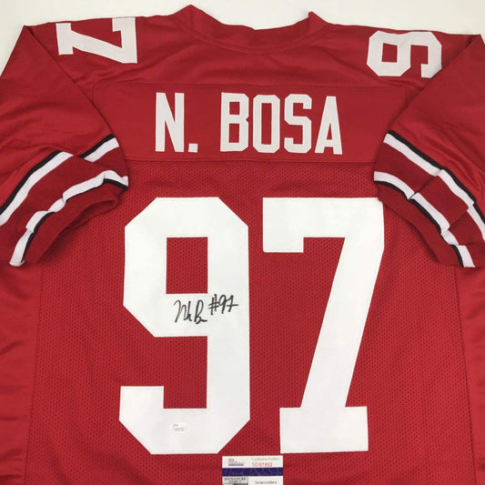 Autographed/Signed Nick Bosa Ohio State Red College Football Jersey JSA COA