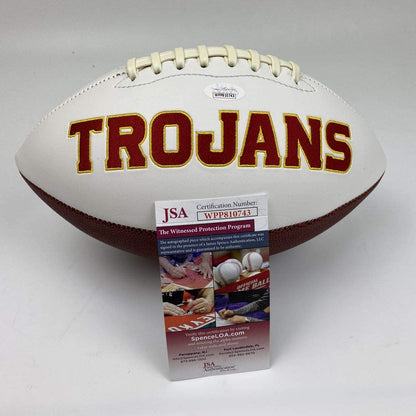 Autographed/Signed OJ O.J. Simpson Heisman 68 USC Trojans Full Size College Logo Football JSA COA
