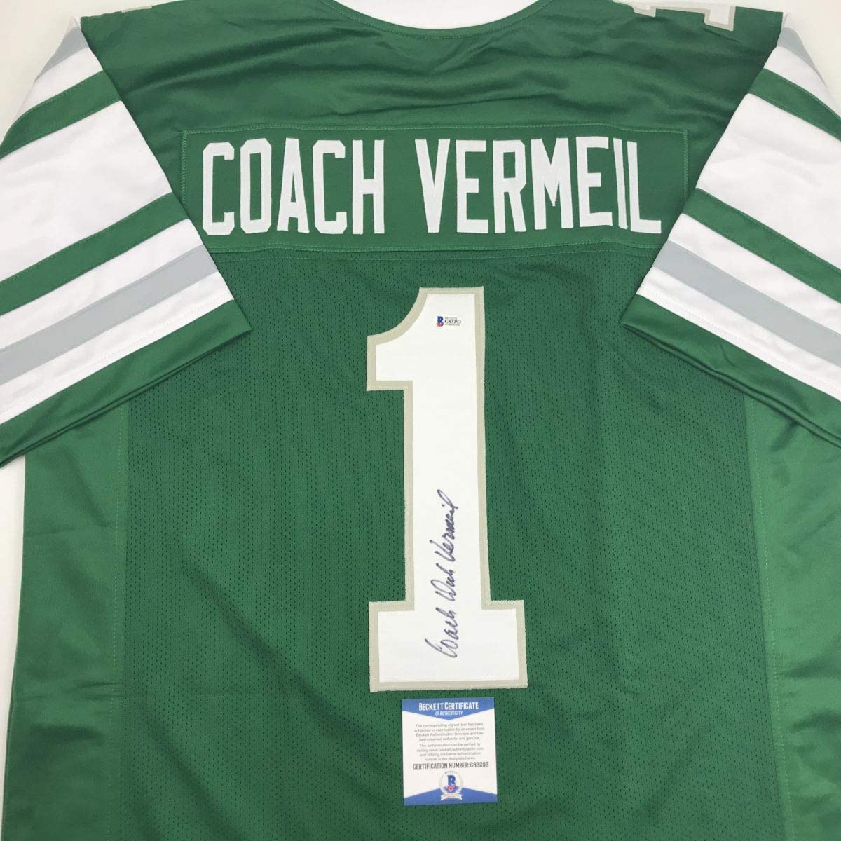 Autographed/Signed Dick Vermeil Philadelphia Green Football Jersey JSA COA