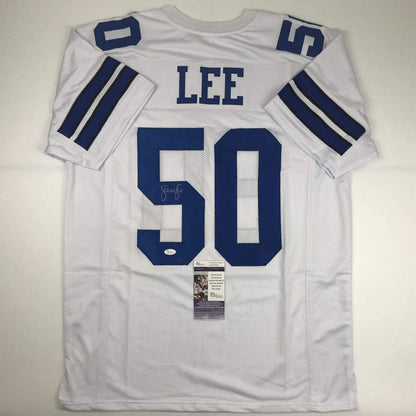 Autographed/Signed Sean Lee Dallas White Football Jersey JSA COA