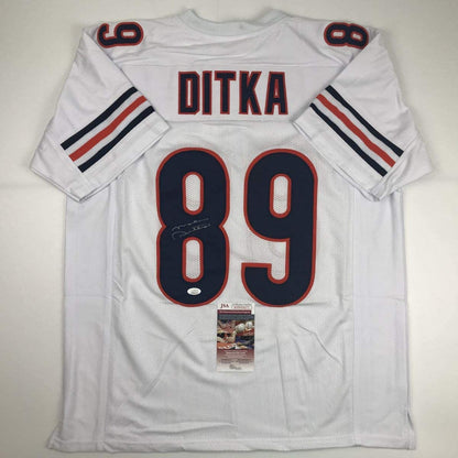 Autographed/Signed Mike Ditka Chicago White Football Jersey JSA COA