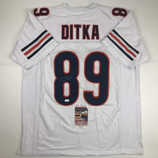 Autographed/Signed Mike Ditka Chicago White Football Jersey JSA COA