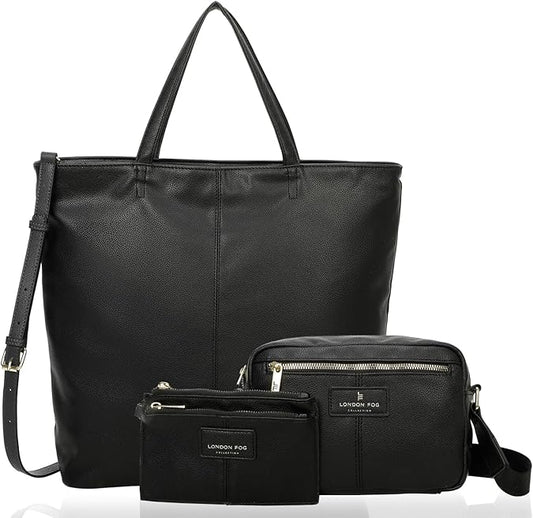 LONDON FOG - Women's Tote Bag, Crossbody Bag, and Wallet 3-Piece Set | Faux Leather | Purse Set for Work, Travel, & Outings