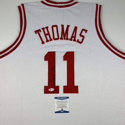 Autographed/Signed Isiah Thomas Indiana White Basketball Jersey Beckett BAS COA