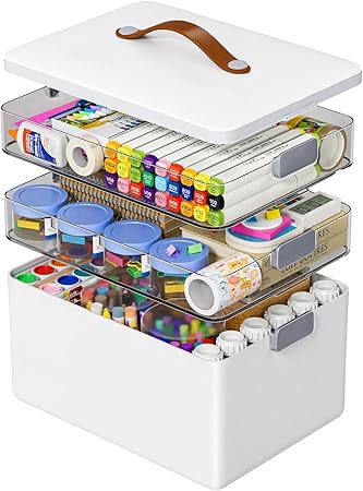 20QT 3-Tier Clear Storage Organizer with Lids - Multipurpose Art Supply & Tool Box for Crafts, Sewing, Beads, Crochet