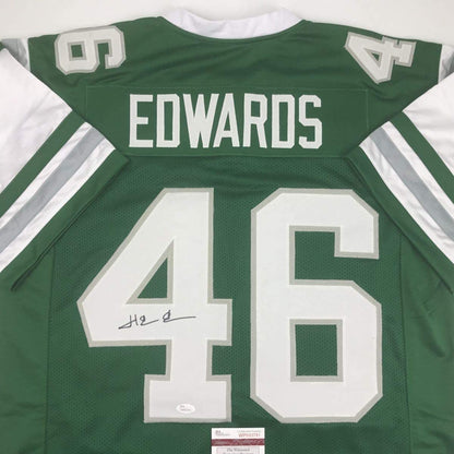 Autographed/Signed Herman Herm Edwards Philadelphia Green Football Jersey JSA COA