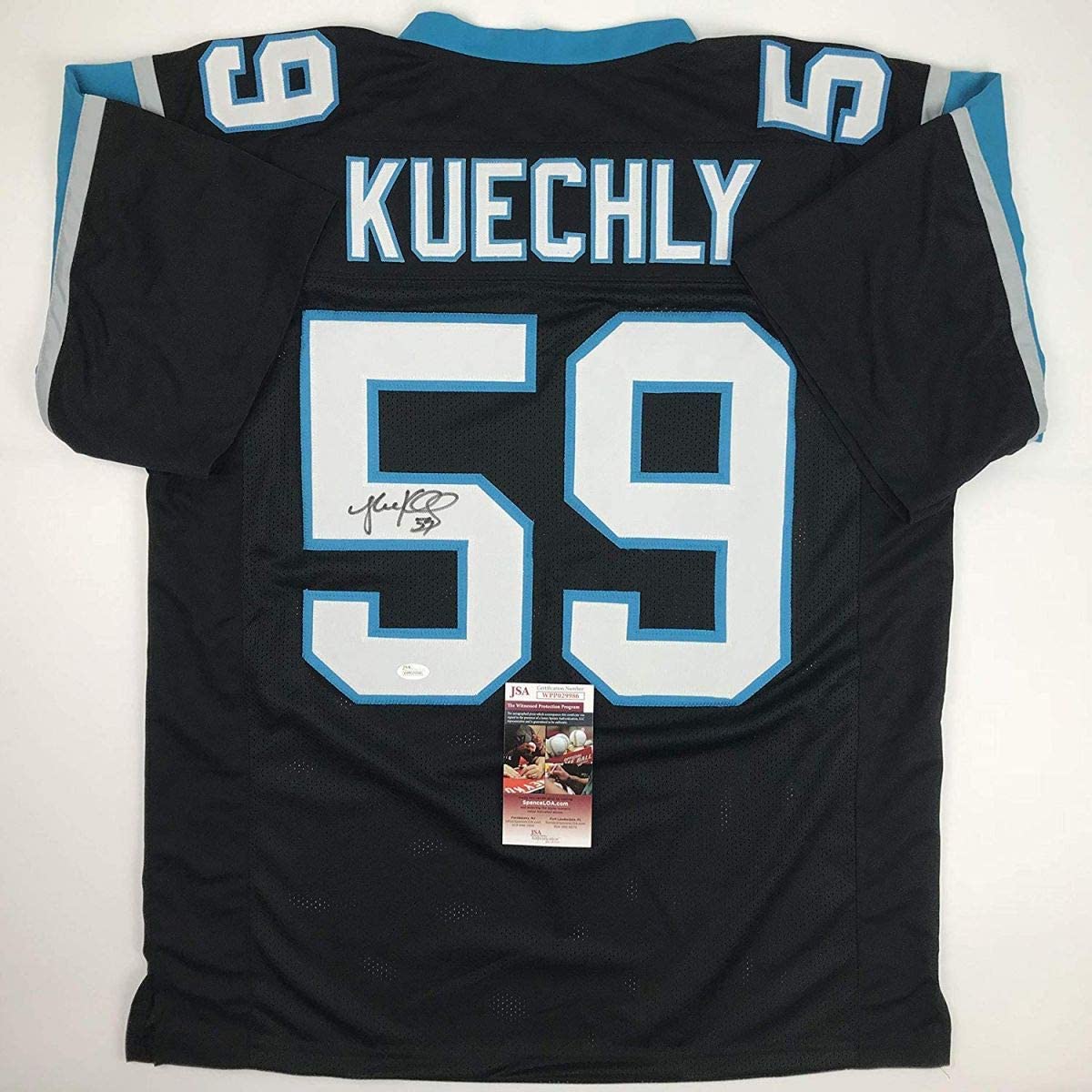 Autographed/Signed Luke Kuechly Carolina Black Football Jersey JSA COA