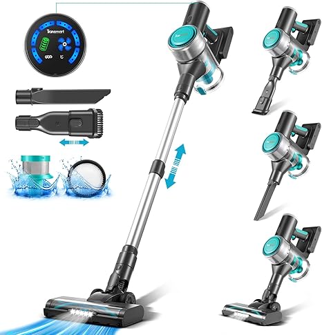 Cordless Vacuum Cleaner, 6 in 1 Powerful Suction Vacuum LED Display, 24Kpa Lightweight Stick Vacuum Long Runtime Rechargeable Vacuum Cleaner for Home Hard Floor Pet Hair