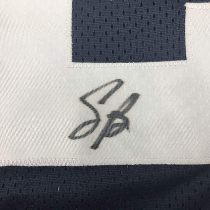 Framed Autographed/Signed Saquon Barkley 35x39 Penn State Blue College Football Jersey PSA/DNA COA