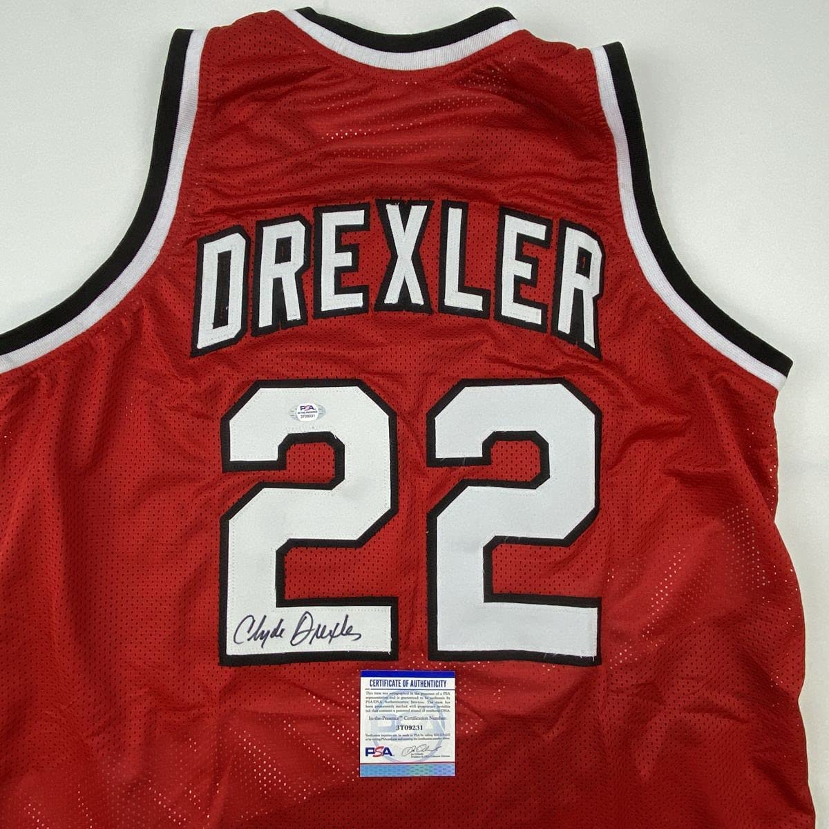 Autographed/Signed Clyde Drexler Portland Red Basketball Jersey PSA/DNA COA