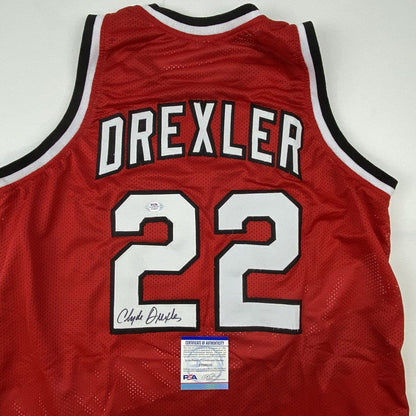 Autographed/Signed Clyde Drexler Portland Red Basketball Jersey PSA/DNA COA