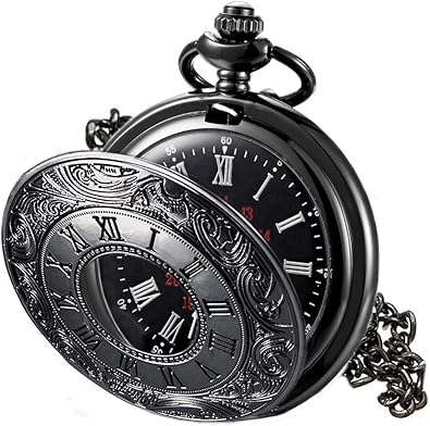Vintage Pocket Watch for Men Roman Numerals Scale Quartz Pocket Watches with Chain for Xmas Fathers Day Gift