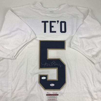 Autographed/Signed Manti Teo Te'o Notre Dame White College Football Jersey JSA COA