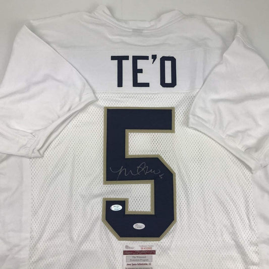 Autographed/Signed Manti Teo Te'o Notre Dame White College Football Jersey JSA COA