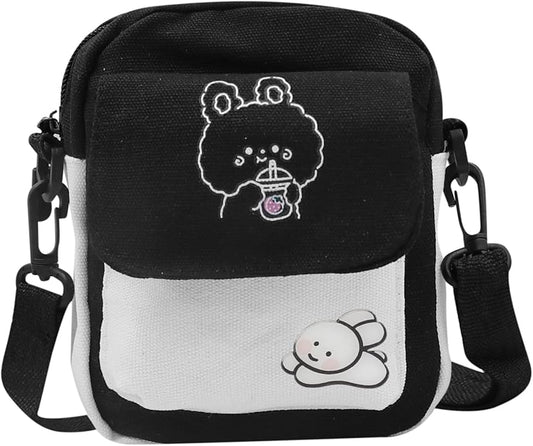 Small Canvas Crossbody Bags for Women Girls Cute Rabbit Messenger Bag Cell Phone Wallet Purse Handbag Shoulder