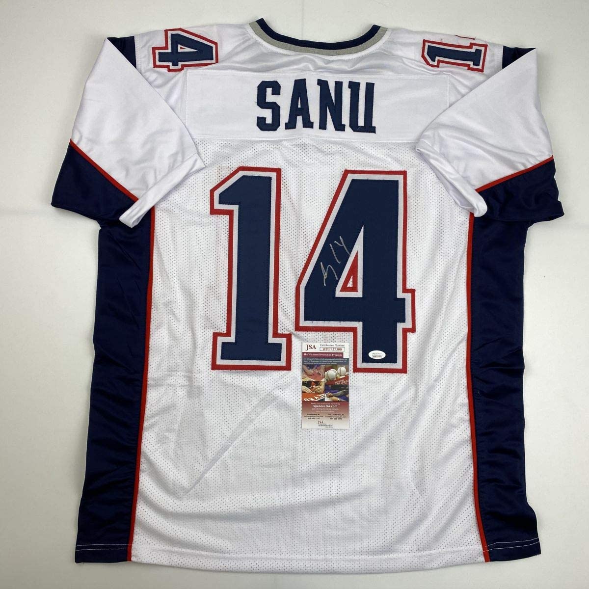 Autographed/Signed Mohamed Sanu New England White Football Jersey JSA COA
