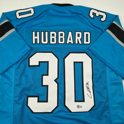Autographed/Signed Chuba Hubbard Carolina Blue Football Jersey Beckett BAS COA