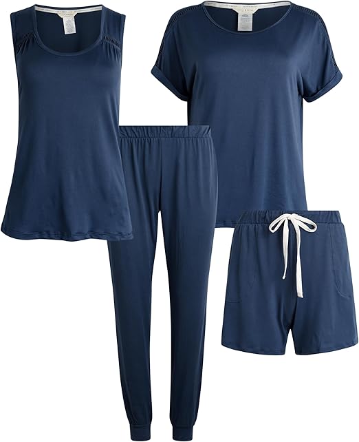Lucky Brand Women's Pajama Set - 4 Piece Sleep Shirt, Tank Top, Pajama Pants, Lounge Shorts (S-XL)