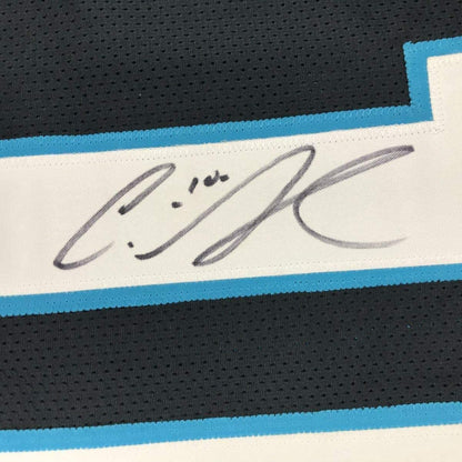 Framed Autographed/Signed Curtis Samuel 35x39 Carolina Black Football Jersey JSA COA