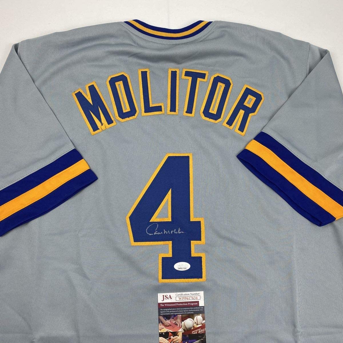 Autographed/Signed Paul Molitor Milwaukee Grey Baseball Jersey JSA COA
