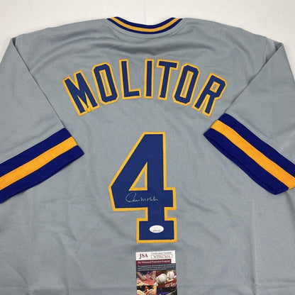 Autographed/Signed Paul Molitor Milwaukee Grey Baseball Jersey JSA COA