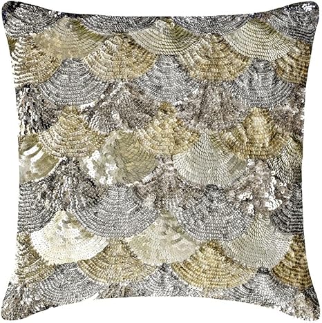 The HomeCentric Pillow Cover, Decorative Silver & Gold 16"x16" (40x40 cm) Throw Pillow Covers, Silk Sequins & Fish Scales Throw Pillows for Sofa, Abstract Pattern Modern Easter - Altimo