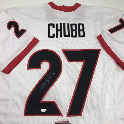 Autographed/Signed Nick Chubb Georgia White College Football Jersey JSA COA