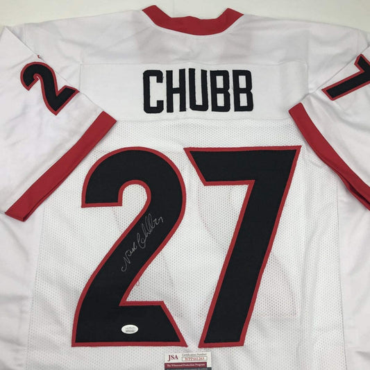 Autographed/Signed Nick Chubb Georgia White College Football Jersey JSA COA