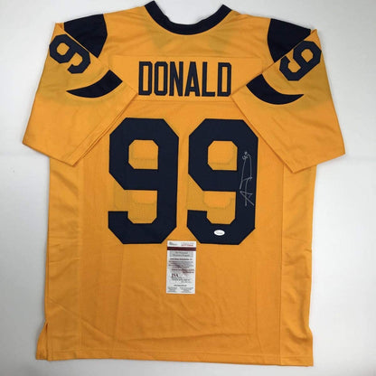 Autographed/Signed Aaron Donald Los Angeles LA Yellow Color Rush Football Jersey JSA COA