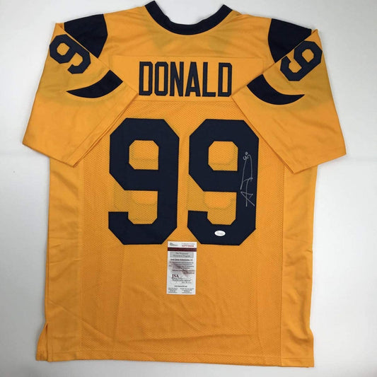 Autographed/Signed Aaron Donald Los Angeles LA Yellow Color Rush Football Jersey JSA COA