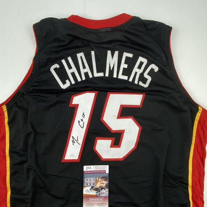 Autographed/Signed Mario Chalmers Miami Black Basketball Jersey JSA COA