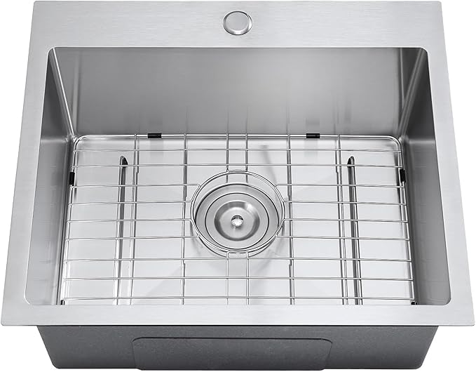 21 inch Kitchen Sink Drop in, 18 Gauge Stainless Steel Brushed Single Bowl Topmount Kitchen Sink with 1 Faucet Hole, D21" x W18" x H9"