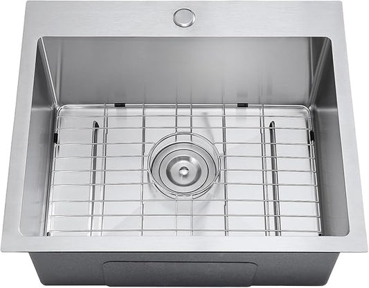 21 inch Kitchen Sink Drop in, 18 Gauge Stainless Steel Brushed Single Bowl Topmount Kitchen Sink with 1 Faucet Hole, D21" x W18" x H9"