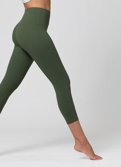 Conceited Army Green Premium Ultra Soft High Waisted Capri Leggings for Women - 5" Wide Band - Large - X-Large - SL5-Capri-Army Green-LX