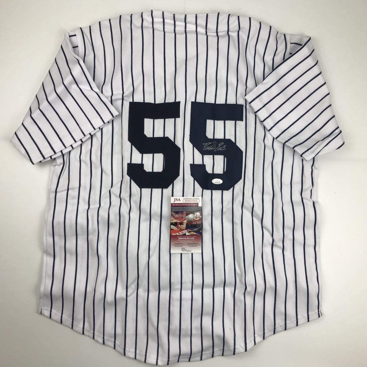 Autographed/Signed Domingo German New York Pinstripe Baseball Jersey JSA COA