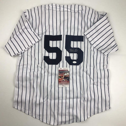 Autographed/Signed Domingo German New York Pinstripe Baseball Jersey JSA COA