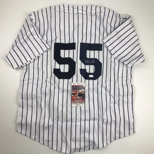 Autographed/Signed Domingo German New York Pinstripe Baseball Jersey JSA COA